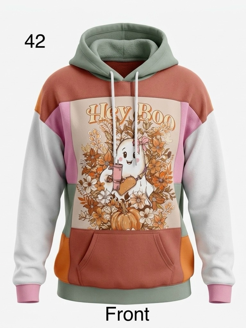Handmade Hey Boo Graphic Pullover Hoodie - Multi-Color Cozy Sweatshirt